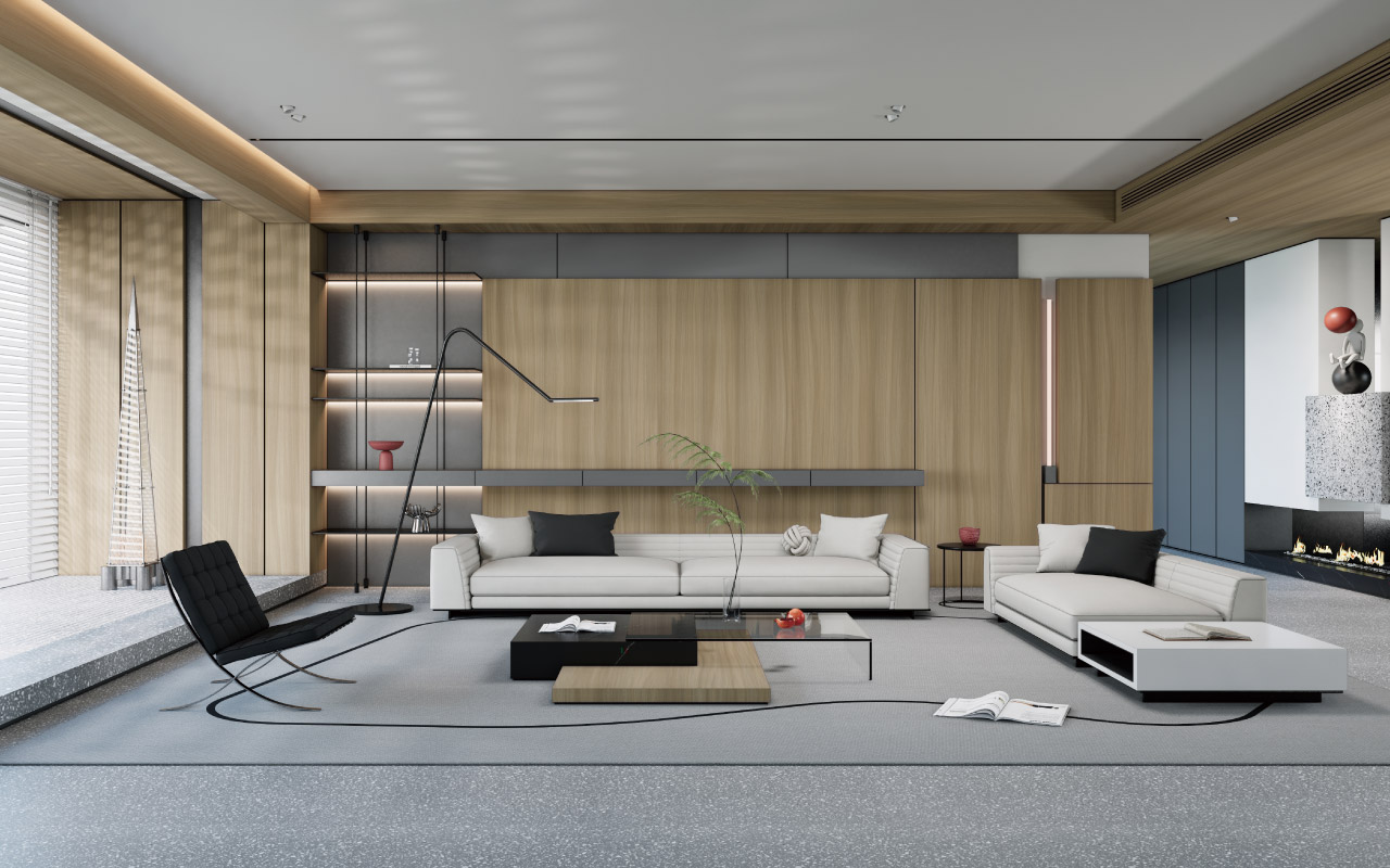 客厅配景墙柜一体