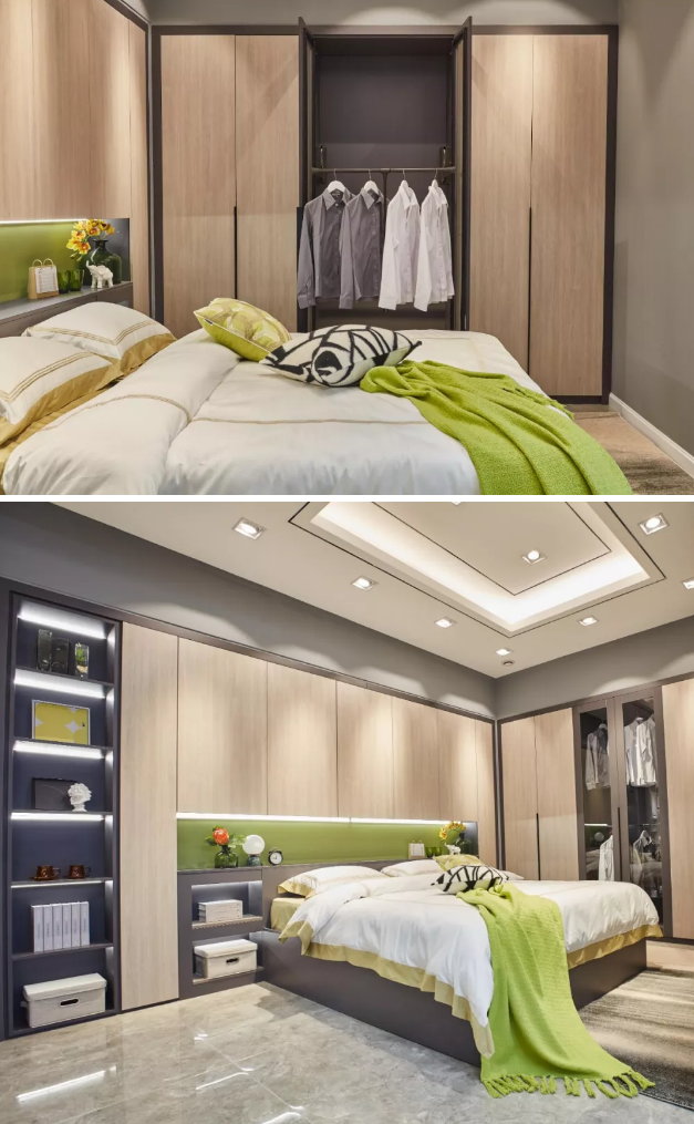 NG电子游戏免漆生态板清风胡桃定制衣柜实拍